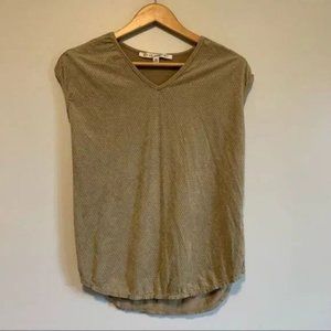 Max studio neutral minimalist suede perforated front soft casual blouse Size XS